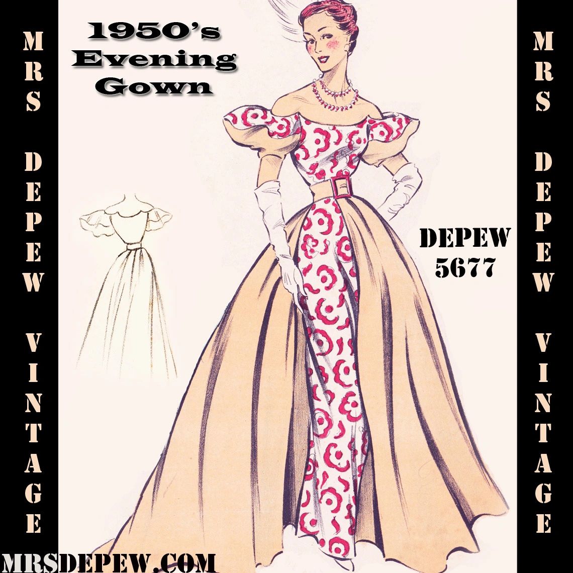 D-A-H Vintage Sewing Pattern 1950s Evening Gown in Any Size - PLUS